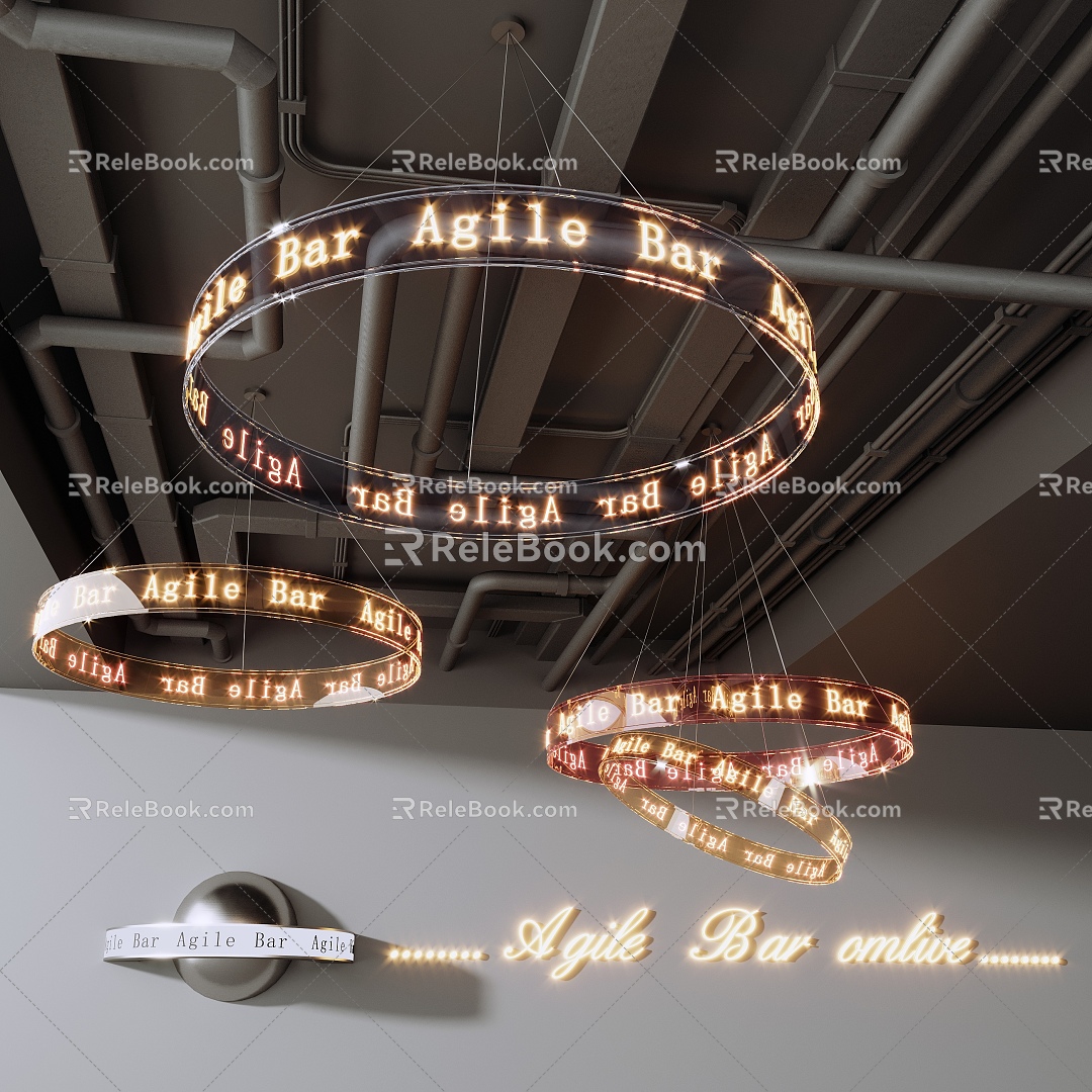 Acrylic lamp ring light box acrylic chandelier acrylic pendant art lamp luminous characters 3d model