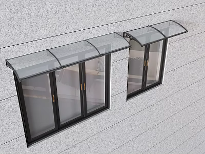 Transparent Window Canopy Installation Above Windows On Gray Wall With Curved Design 3d model