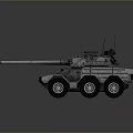 Military Tank 3D Model With Detailed Armored Hull Long Cannon And Six Wheels