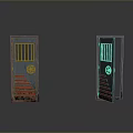 Metal Gate With Red Stripes Grid Design Double Doors One Open One Closed