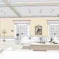 Elegant Living and Dining Room with White Sofas Coffee Table Decorative Mirrors and Ceiling Lights