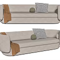 Beige Sectional Sofa With Checkered Pillow Pumpkin Decor And Brown Blanket 3d model