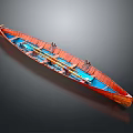Traditional Wooden Canoe With Red Exterior Blue Interior And Wooden Seats