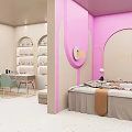 Beauty Salon Interior Design With Light Green Chairs Arched Shelves Mirror And Displayed Beauty Products