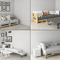 Pallet Wooden Sofa Set With Multiple Cushions And Coffee Table In Living Room