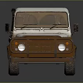 Vintage Military Off Road Vehicle With White Roof Rusty Body And Muddy Texture