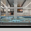 Modern Seafood Restaurant Interior With Glass Display Counters And Fresh Seafood 3d model