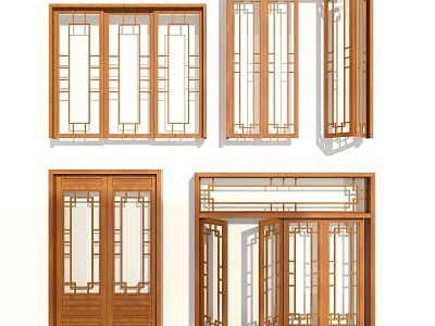Wooden Casement Windows With Traditional Lattice Design And Various Frame Styles 3d model