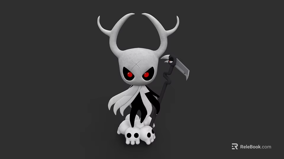 Game Movie Character Black And White With Horns Red Eyes Scythe And Skulls 3d model 