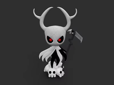 Game Movie Character Black And White With Horns Red Eyes Scythe And Skulls 3d model