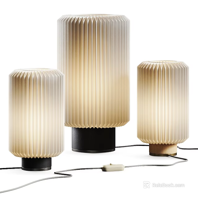 Three Modern Table Lamps With Ivory Pleated Shades And Different Bases 3d model 