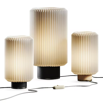 Three Modern Table Lamps With Ivory Pleated Shades And Different Bases 3d model
