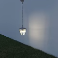 Minimalist White Pendant Light Hanging Over Green Grass With Blue Sky Background