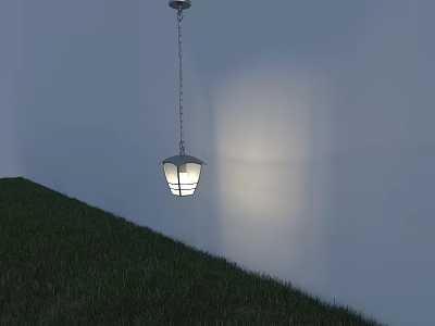 Minimalist White Pendant Light Hanging Over Green Grass With Blue Sky Background 3d model