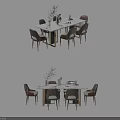 Modern Dining Table Set With Marble Top Matching Chairs And Potted Greenery 3d model