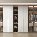 Modern Wardrobe With Glass Doors Open Shelves Hanging Rods And Wooden Storage Drawers