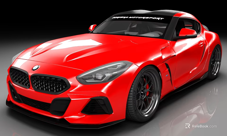 Red BMW Sports Car With Black Roof Spirit Motorsport Decal And Black Wheels 3d model 