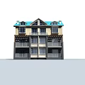 Duplex Villa Exterior With Blue Roof Yellow Walls Balconies And Windows