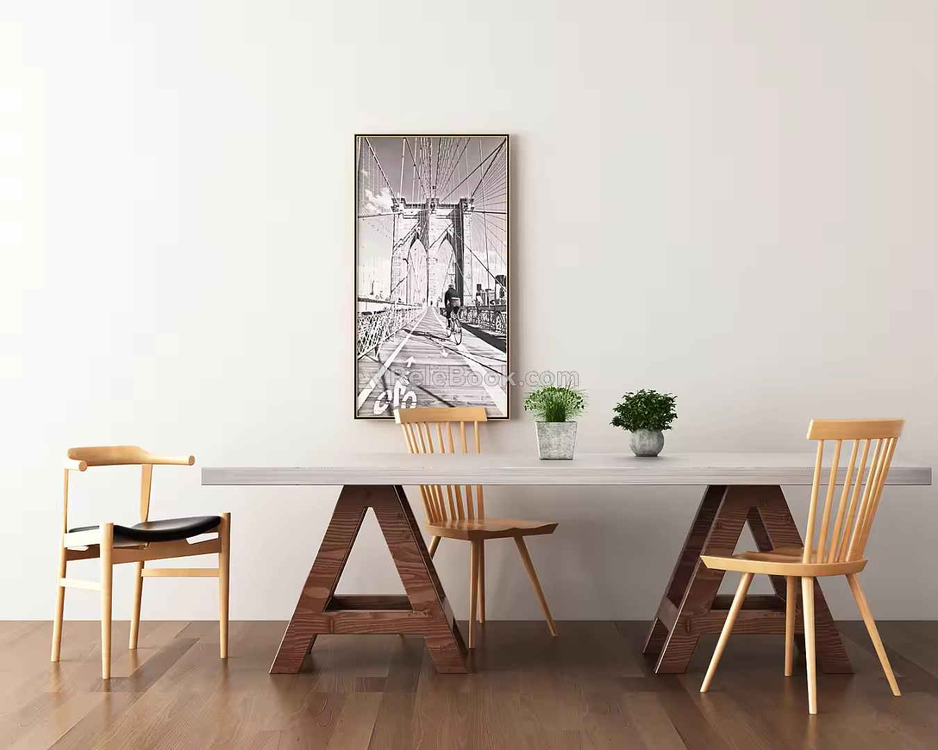 Nordic Dining Table and Chair Combination Dining Table 3d model
