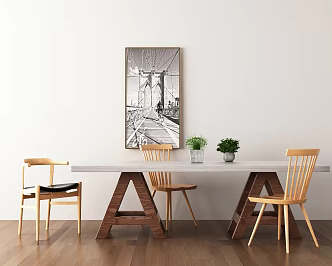 Nordic Dining Table and Chair Combination Dining Table 3d model