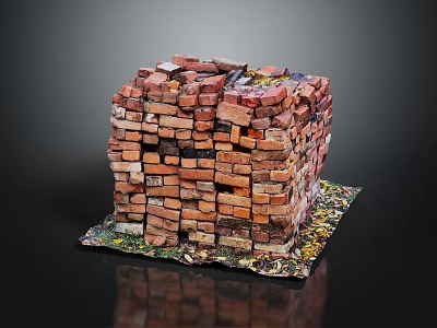 Unique Colorful Brick Cube Structure With Decorative Base And Artistic Details 3d model