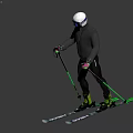Men Wearing White Helmets Goggles Black Ski Outfits With Green Poles On Skis