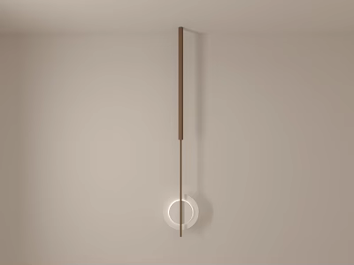 Minimalist Interior Pendant Light With Wooden Rod And Circular White Shade Design 3d model