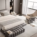 Modern Style Double Bed with Headboard Bed Bench and Nightstand Table Lamp Armchair