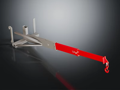 Industrial Mechanical Lifting Arm Equipment With Silver Frame Red Extension And End Hook 3d model
