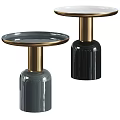 Modern Stylish Side Table With Golden Base Red Body And Colored Spheres 3d model