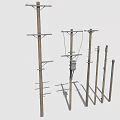 Various Electrical Utility Poles With Different Heights And Mounting Structures