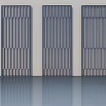 Three Modern Metal Hinged Doors With Vertical Slats And Reflective Floor 3d model