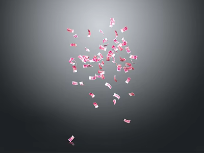Pink Colored Confetti Pieces Floating Scattered On Dark Black Background 3d model