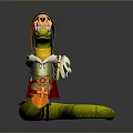 Skeleton Head Character With Green Snake Like Creature Body Decorated Cape And Patterned Clothing Design