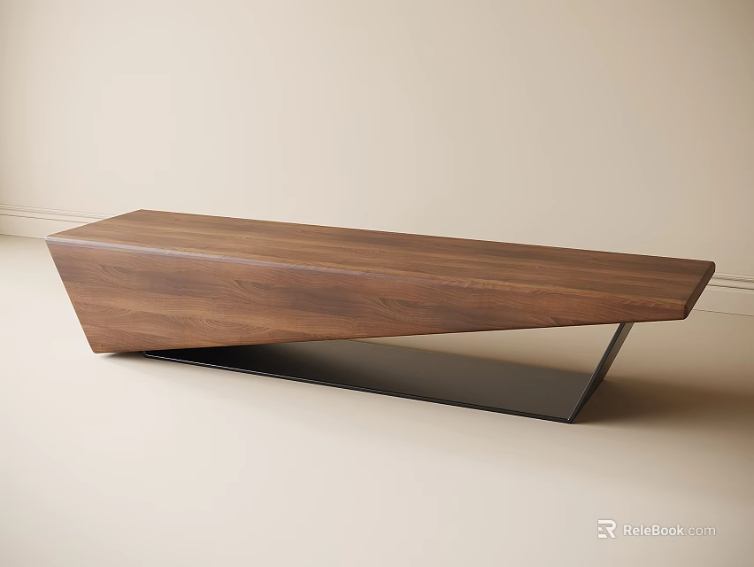 Modern Walnut Wood Stool With Slanted Top And Sturdy Metal Base Design 3d model 