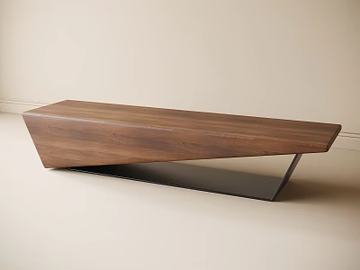 Modern Walnut Wood Stool With Slanted Top And Sturdy Metal Base Design 3d model