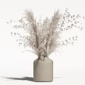 Minimalist Light Gray Vase With White Pampas Grass And Small Leaves For Modern Home Decor