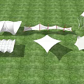 Modern Tensile Membrane Structures On Green Grass Field With White Canopies