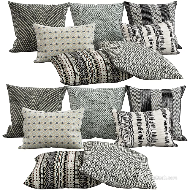 Modern Decorative Throw Pillows With Geometric Patterns Stripes And Diamond Designs 3d model