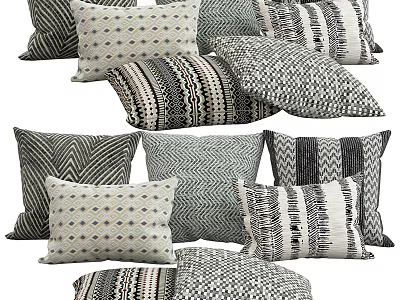 Modern Decorative Throw Pillows With Geometric Patterns Stripes And Diamond Designs 3d model