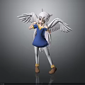 3D Cartoon Character Model With White Long Hair Cat Ears Wings Blue Dress