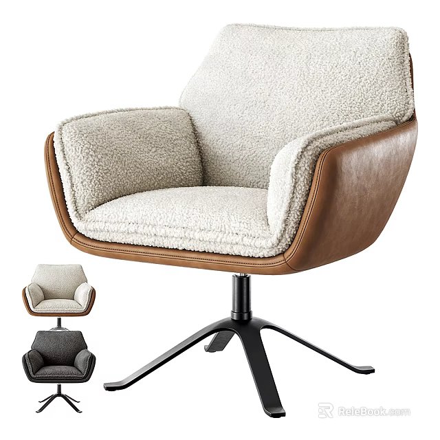 Comfortable Modern Office Chair With Plush Upholstered Seat And Leather Armrests On Five Point Base 3d model 