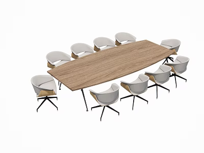 Modern Wooden Conference Table With Light Colored Chairs And Black Metal Legs 3d model
