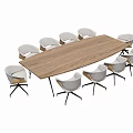 Modern Wooden Conference Table With Light Colored Chairs And Black Metal Legs