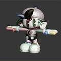 3D Cartoon Character with Black White Hat Star Pattern Outfit and Open Arms Standing Pose