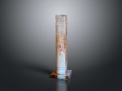 Artistic Stone Sculpture Carving Column Shaped With Red Patterns Square Base On Gray Background 3d model