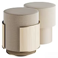 Modern Round Ottoman Stools with Beige Fabric Seats and Wooden Legs Design