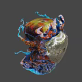 Colorful Abstract Sculpture With Orange Blue Purple Hues And Curved Structures