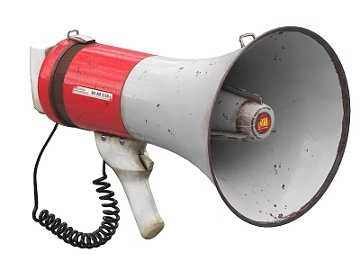 Vintage Red And White Handheld Megaphone With Coiled Cord And Worn Design 3d model