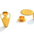 Golden Household Items Collection Featuring Vase Plate Cup Saucer And Decorative Pieces